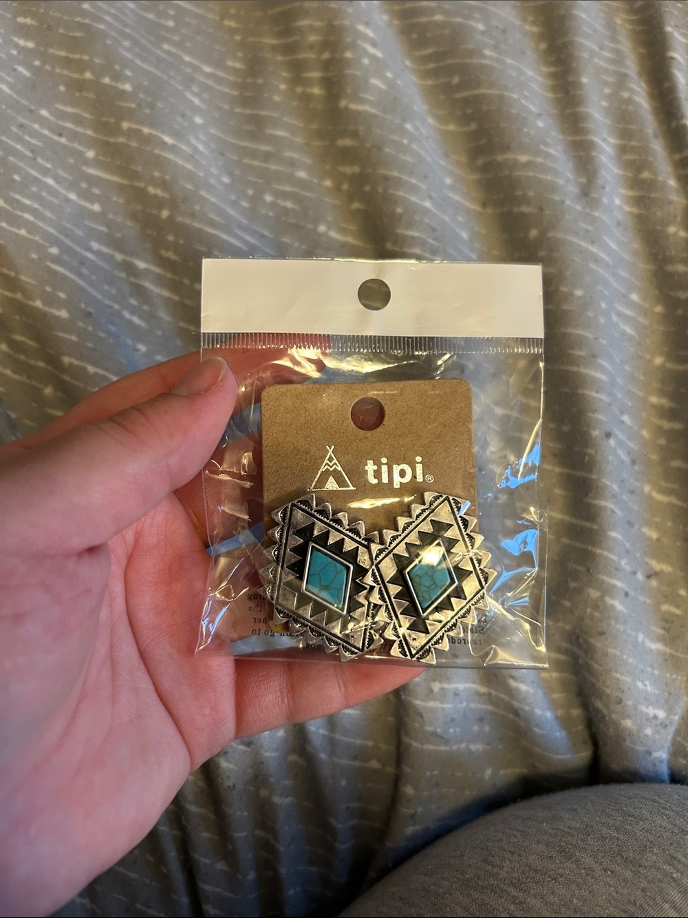 tipi Turquoise and Silver Tribal Geometric Earrings